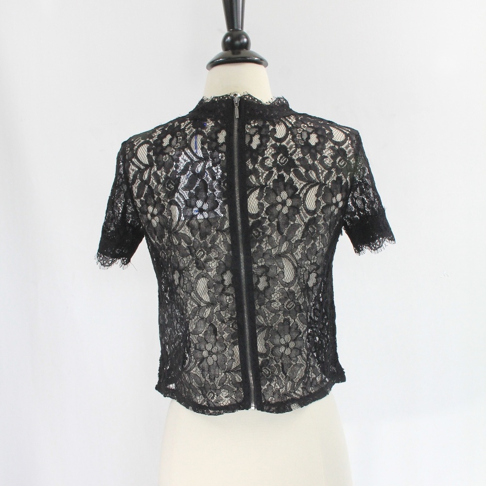 Zara Crop Top Small Lace Shirt women NEW Black - Picture 7 of 8